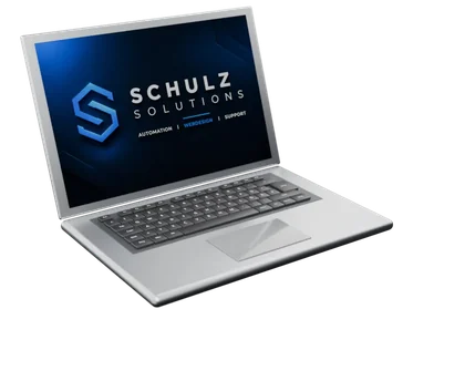 SchulzSolutions auf einem Laptop – 360 Grad drehbar